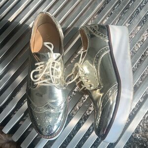 Gold  Brogue Platform Shoes